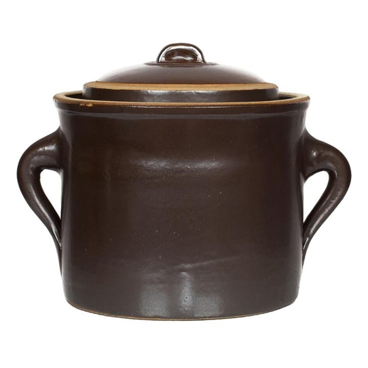 Butoi de fermentare din ceramica, Boleslawiec, 6L, ermetic, design estetic, maro inchis