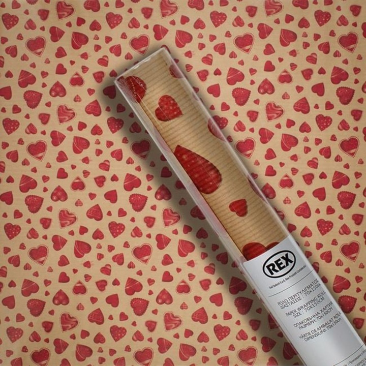 Csomagolópapír Barna Kraft Roll Red Hearts 150x70cm Nyland®
