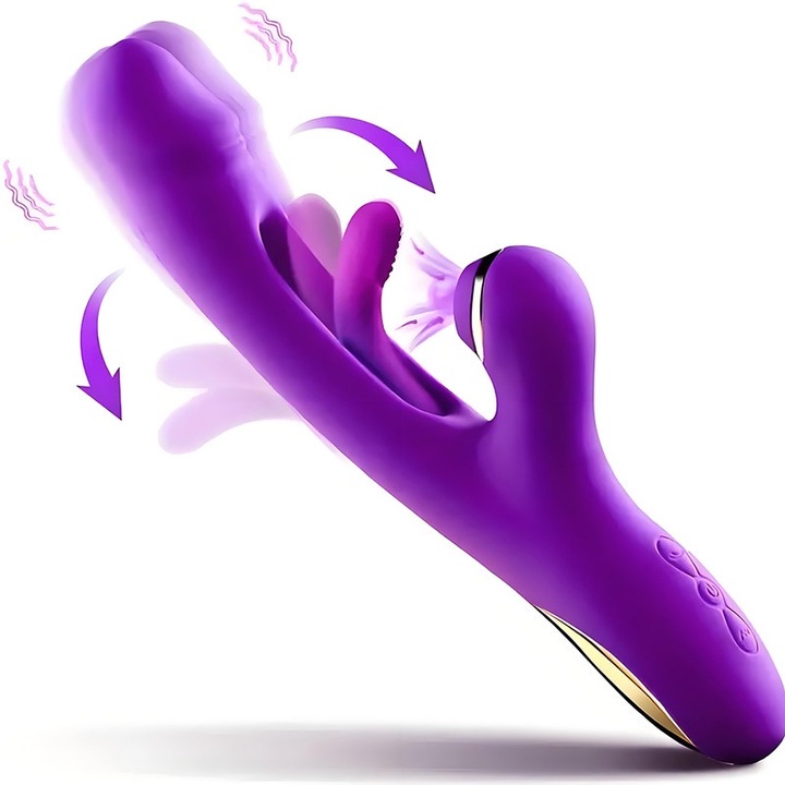 G-pont vibrátor, vibrál, szív és hajlik, 3 az 1-ben, 7 mód, szilikon, lila, vízálló, 25 cm, töltőkábellel