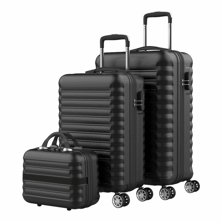 Set de valize Numada Upfly, 3 piese, negru, 4 roti, dimensiuni: 53x33,5x22cm, 63x39,5x26,8cm, 31x31x17cm