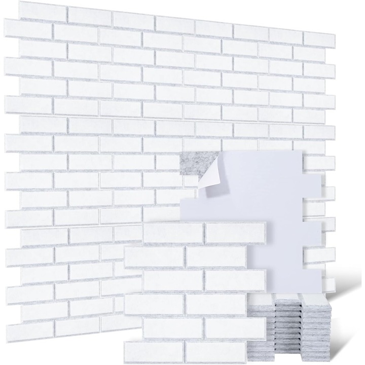 Panouri acustice, Luka, set 12 bucati, poliester, alb, 30x30x1cm