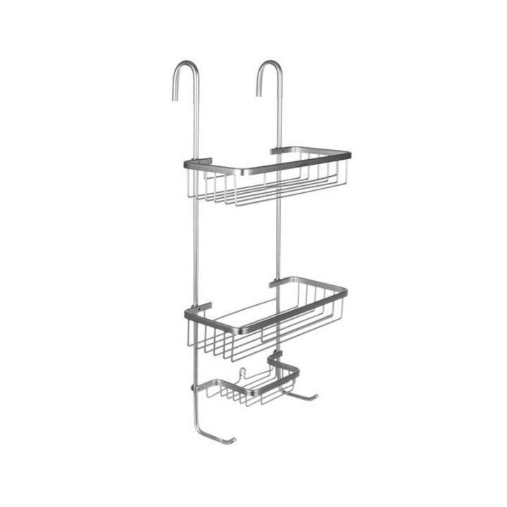 Etajera baie suspendat Artemis, 3 rafturi, aluminiu, argintiu, 63 x 14 x 28.5 cm