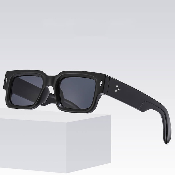 Ochelari de soare unisex STL25, negru, lentile cu filtru UV400, set cu etui si stergator