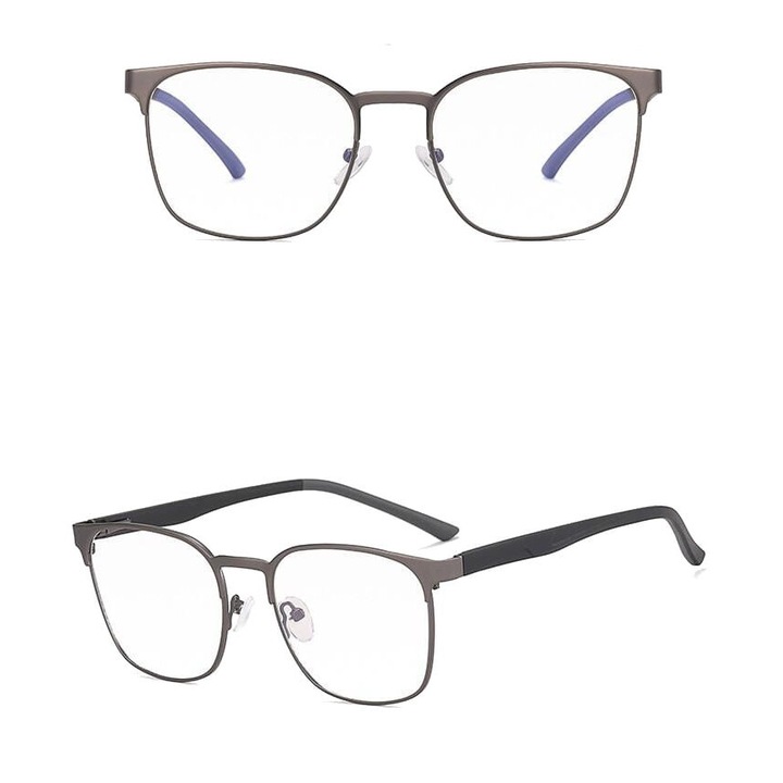 Ochelari de vedere unisex, grafit si negru, cu filtru de lumina albastra, cu posibilitate de inlocuire a lentilelor, set cu etui