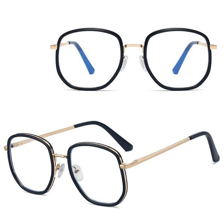 Ochelari de vedere dama, Stylion, cu filtru Blue Light, negru + auriu, set cu etui si laveta
