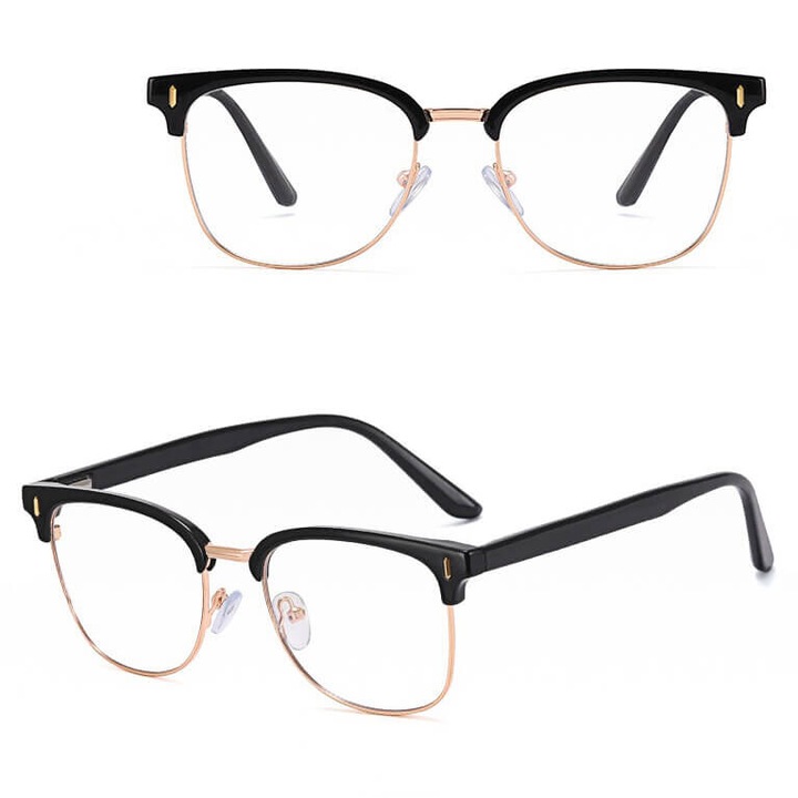 Ochelari de vedere unisex cu filtru Blue Light, Stilion, negru + auriu, 13.7x4.5cm, set cu etui si stergator