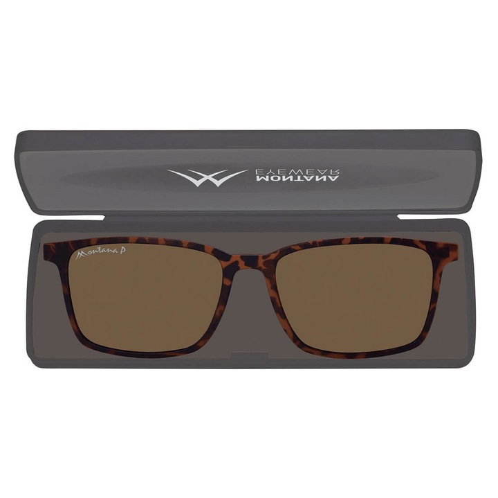 Ochelari de vedere Montana, +1.00, cu clip-on polarizat, culoare maro, set complet