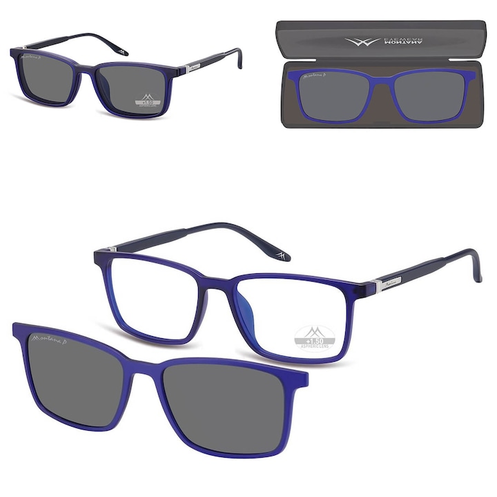 Ochelari de vedere Montana, +2.00, cu clip-on polarizat, unisex, set complet