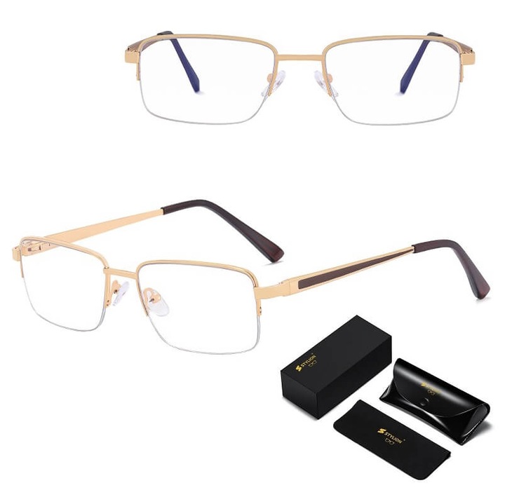 Ochelari de vedere Stylion, model 25147E, metal cu filtru de lumina albastra, auriu, unisex, lentile zero