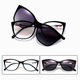 Ochelari de vedere dama 2in1 cu clip-on polarizat, transparenti roz-gri, cu filtru de lumina albastra, set complet accesorii