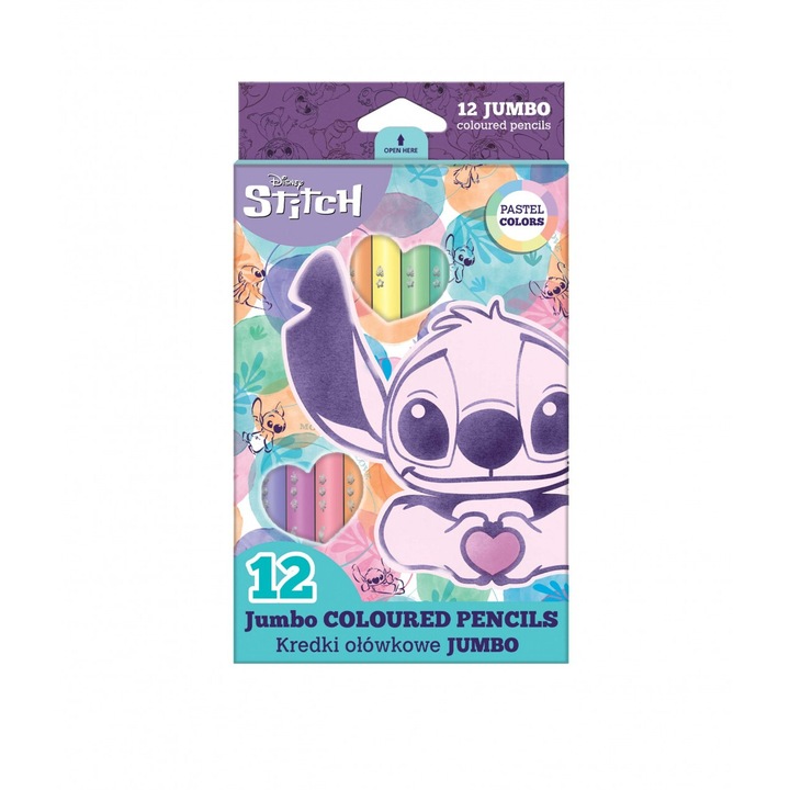 Creioane colorate triungiulare, Disney Fashion Jumbo, 12 culori pastel