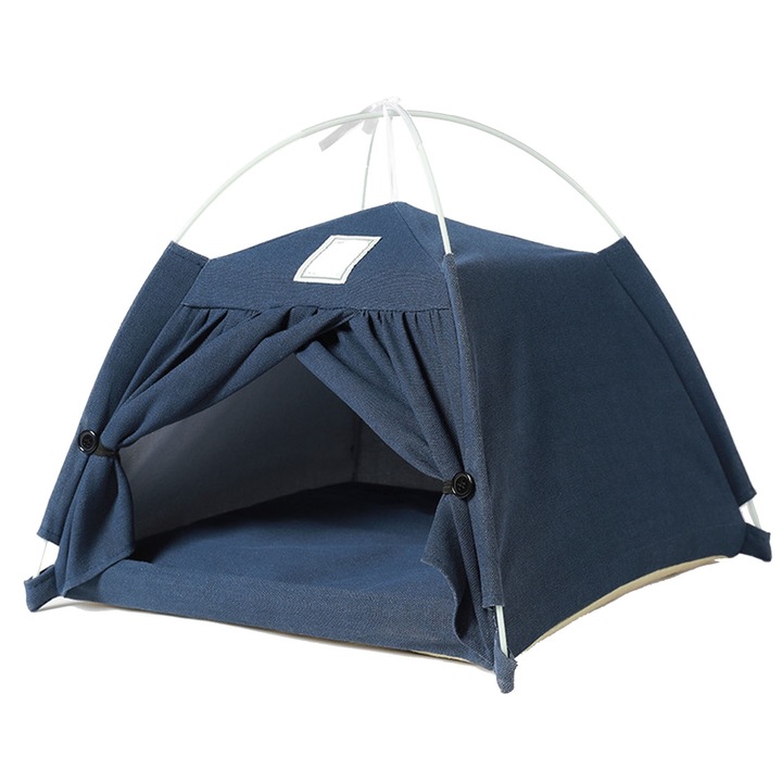 Палатка за кучета и котки, памук/лен, водоустойчив дизайн, 40x40x41см, тъмносиня