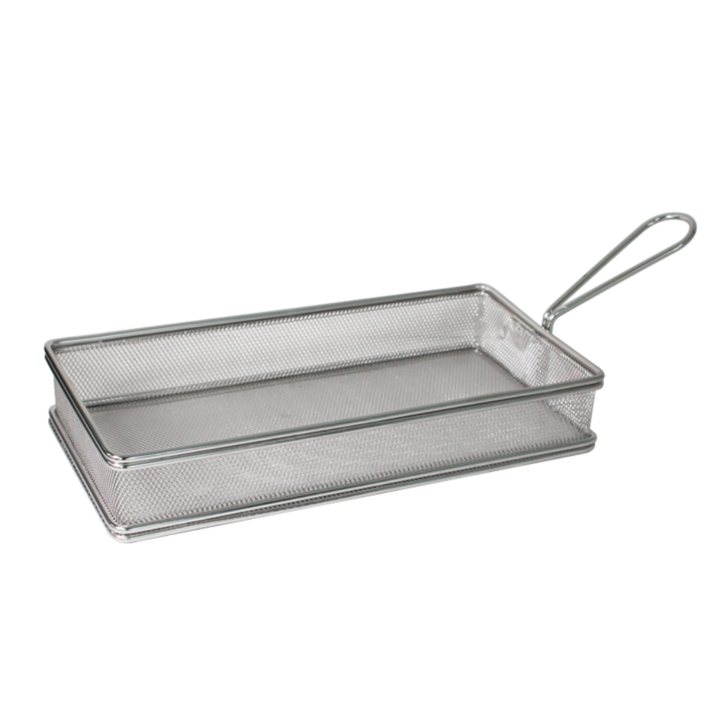 Cos de servire HORECANO, dreptunghiular cu maner, crom, 25x13xh4,3cm