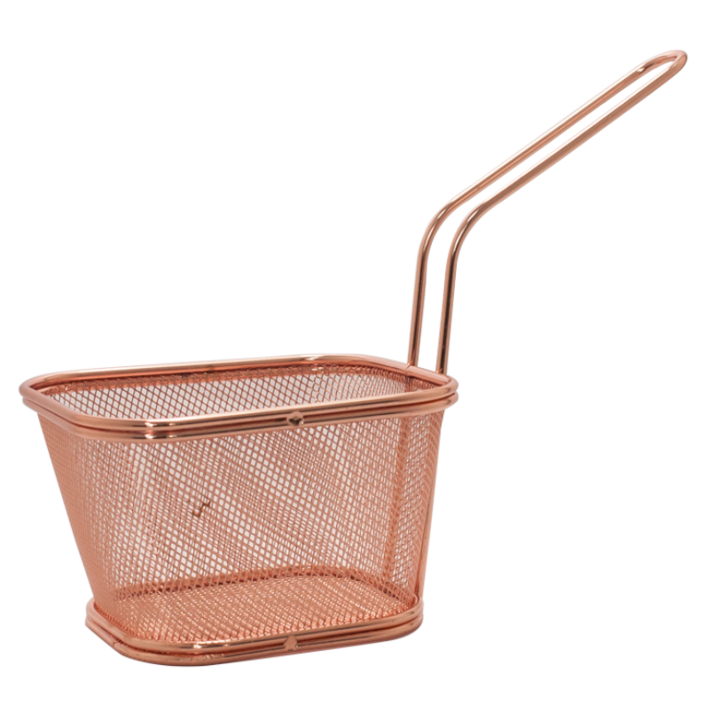 Кошничка за сервиране HORECANO, правоъгълна с дръжка, мед, 11x13xh8.5cm