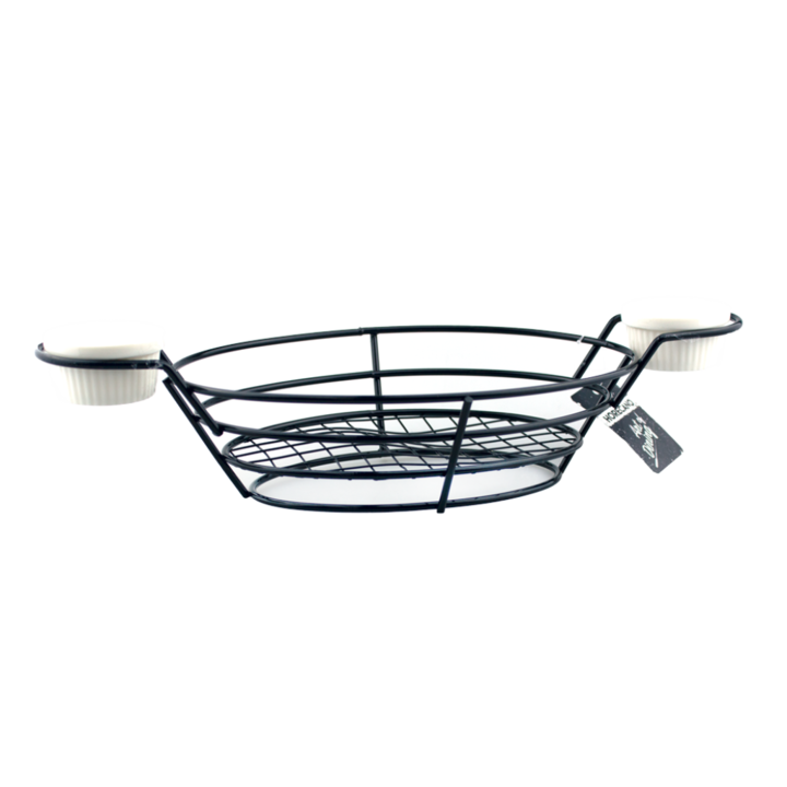 Cos de servire HORECANO, elipsa cu doua rame, negru, 32,5x15xh6cm