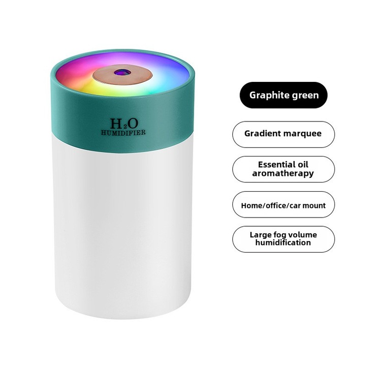 Umidificator marcaj, lumina de atmosfera colorata, spray mic pentru umplerea apei de uz casnic, umidificator de masina, cadou perfect verde,260 ml Ultrasunete