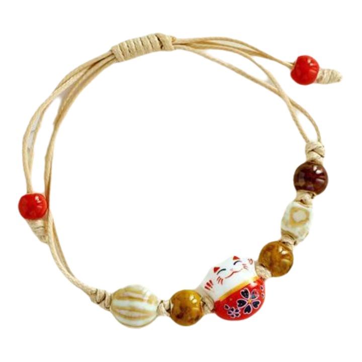 Bratara din piatra naturala, bratara ceramica potrivita ca cadou student, stil simplu (model: SL0266 pisica rosie)