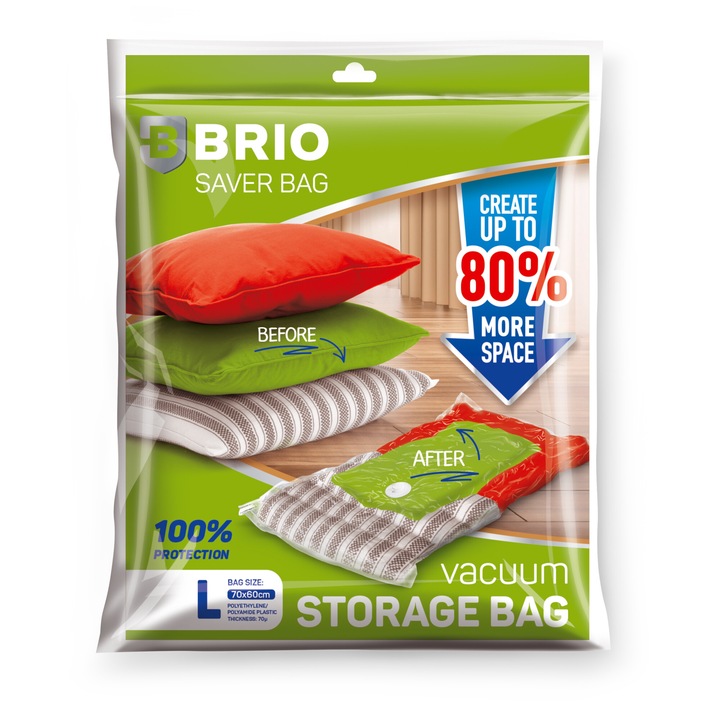 Sac vidat BRIO pentru depozitarea hainelor, 70 x 60 cm, 70 microni