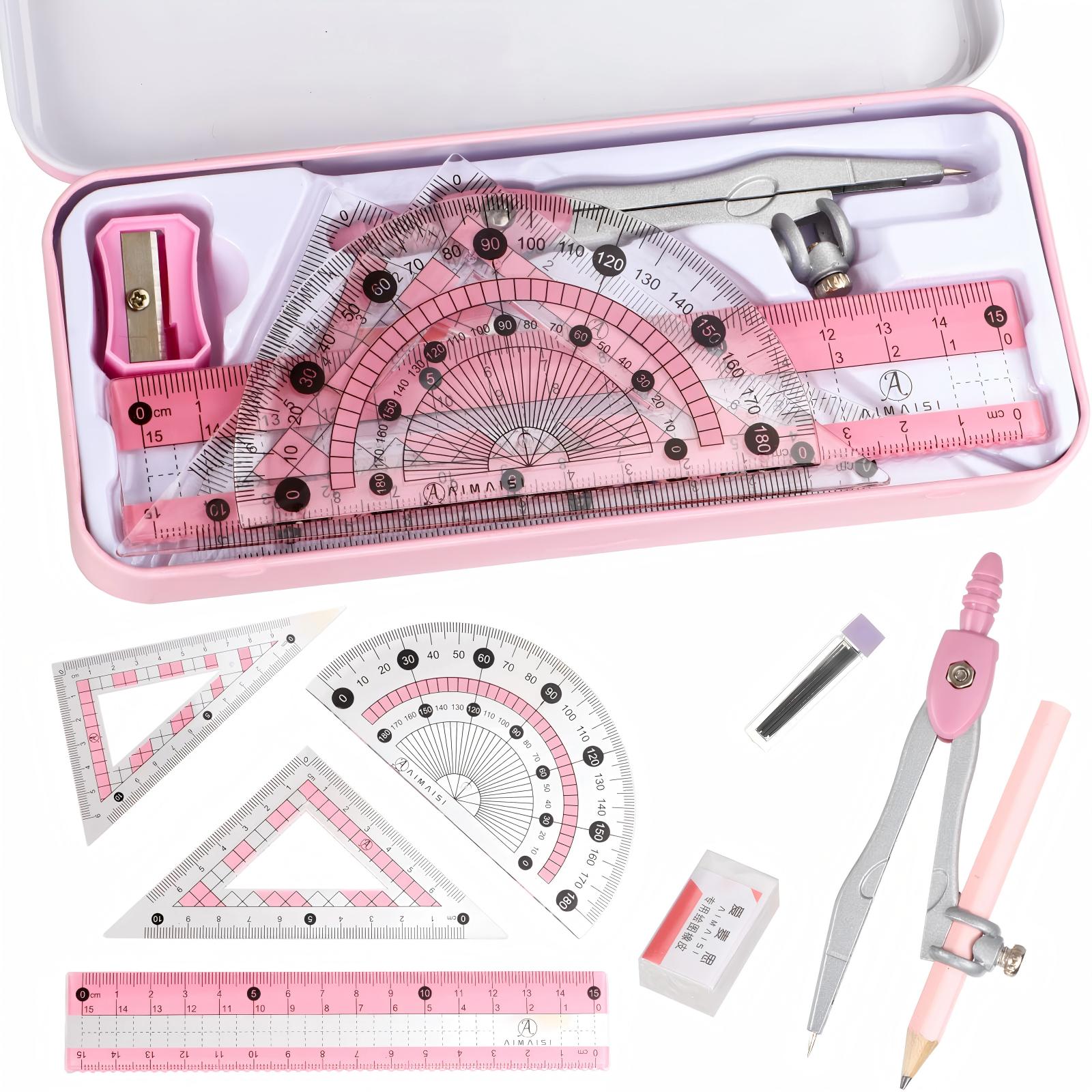 Set de instrumente de geometrie matematica din 8 piese, combinatie de ...