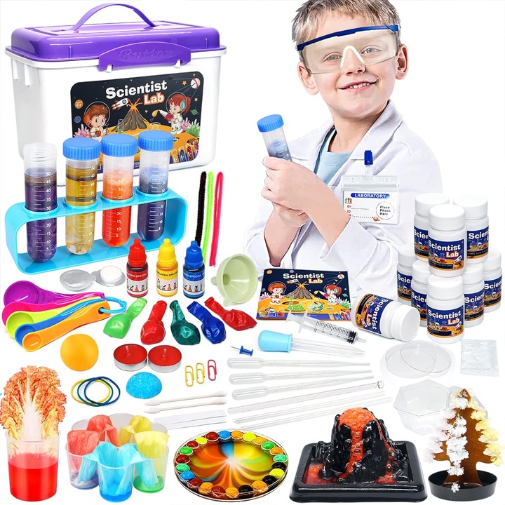 Set jucarii educative laborator de stiinte pentru copii, 530 de experimente, cutie de depozitare, ochelari de protectie, diverse accesorii, + 6 ani