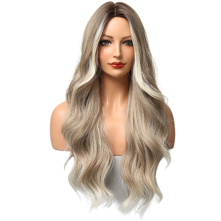 Дълга вълниста перука, SINBINTA, с естествен бретон, лесна за поддръжка и пране, удобна подплата, регулируема шапка за перука, лесна за носене, копринено матова, за ежедневно облекло, парти, 68 см, сива