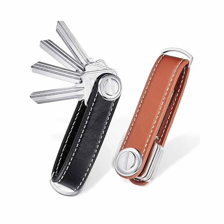 Set 2 Organizator chei, SINBINTA, Cu inchidere capsa si carabina, Port chei cu capacitate 10 chei, Rezistent la uzura, Usor de asamblat si utilizat, Rezistent la apa si la coroziune, Aliaj de zinc/PU, 82*20cm, Negru/Maro