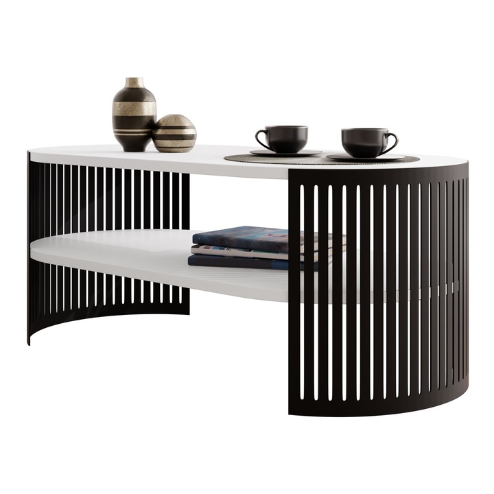 Masuta pentru cafea oval Zinzit I, MIRJAN24, Negru / alb arctic, 50x40x100 cm