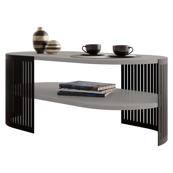 Masuta pentru cafea oval Zinzit II, MIRJAN24, Negru / Grafit deschis, 50x40x100 cm