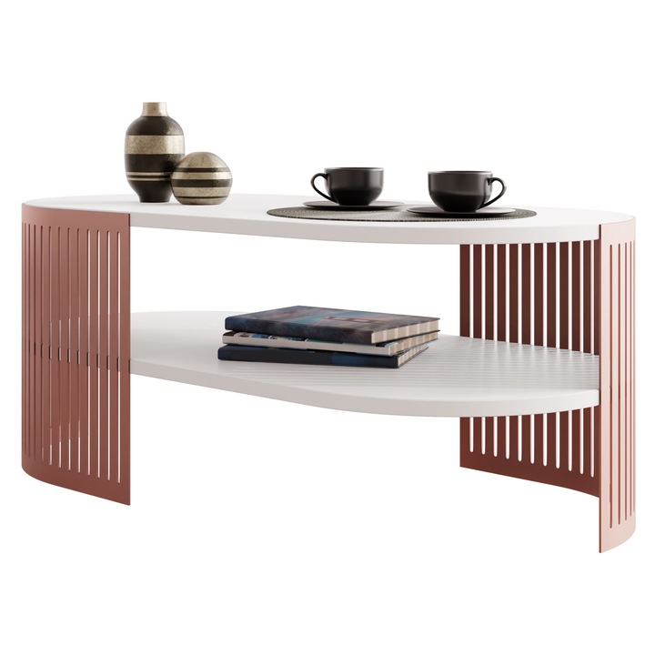 Masuta pentru cafea oval Zinzit Ember II, MIRJAN24, Kupfer / alb arctic, 50x40x100 cm