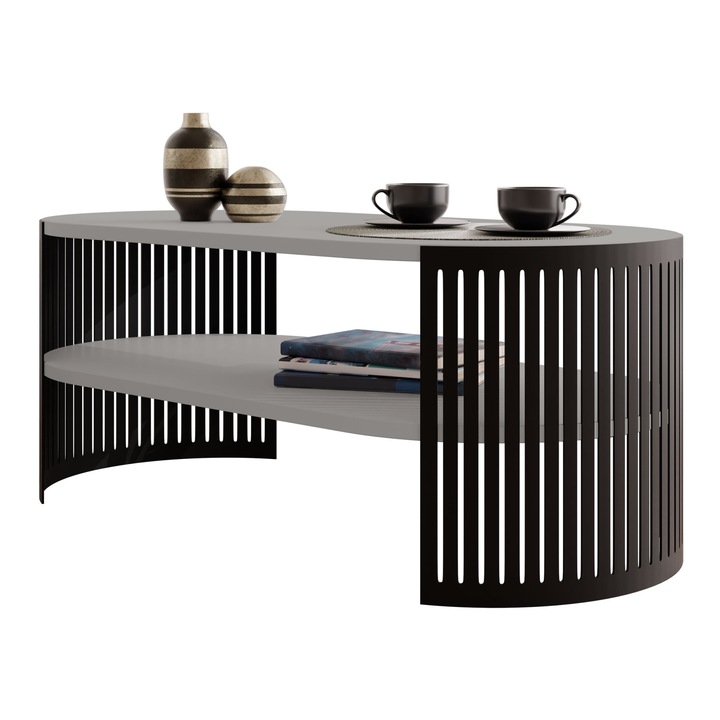 Masuta pentru cafea oval Zinzit I, MIRJAN24, Negru / Grafit deschis, 50x40x100 cm