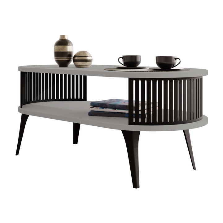 Masuta pentru cafea oval Mozimo, MIRJAN24, Negru / Grafit deschis, 50x44x100 cm