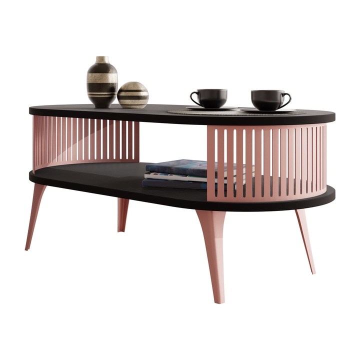 Masuta pentru cafea oval Mozimo Ember, MIRJAN24, Kupfer / Negru Molet, 50x44x100 cm