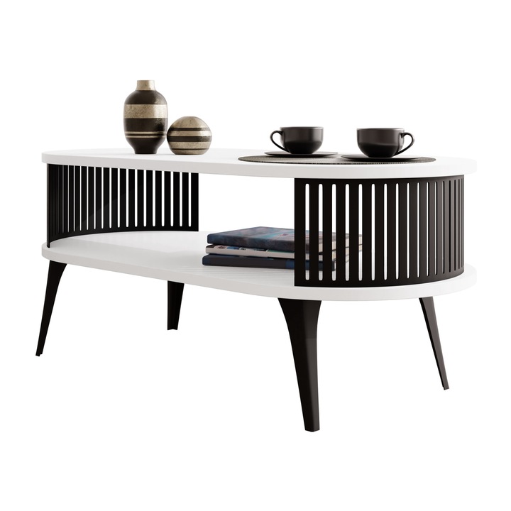 Masuta pentru cafea oval Mozimo, MIRJAN24, Negru / alb arctic, 50x44x100 cm