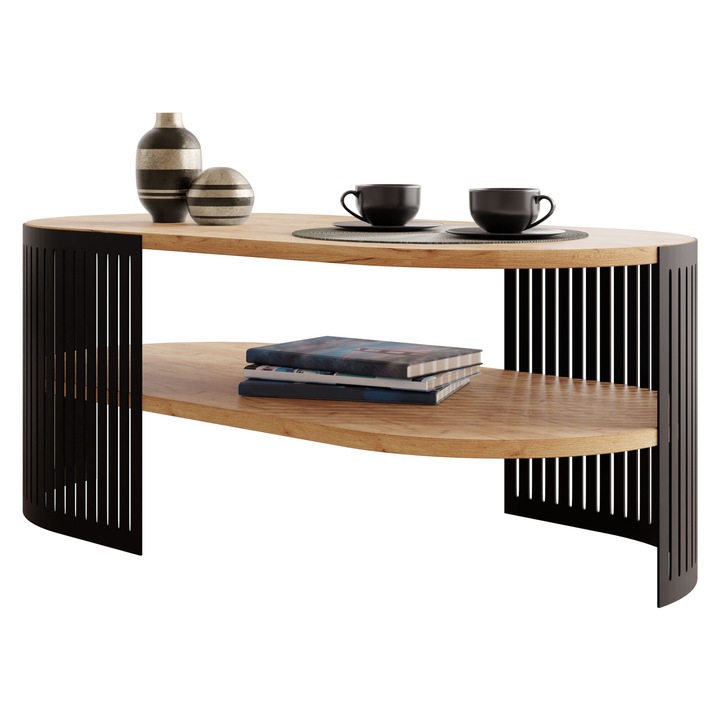 Masuta pentru cafea oval Zinzit II, MIRJAN24, Negru / Stejar craft auriu, 50x40x100 cm