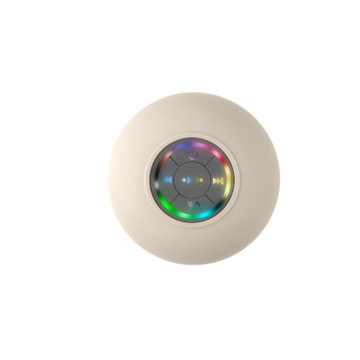 Преносим Bluetooth високоговорител, BTS07, водоустойчив, с LED светлини, 85x85x55mm, бял