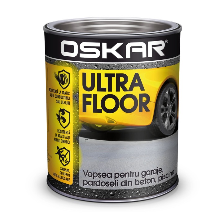 Vopsea pe baza de solvent Oskar Ultra Floor, pentru pardoseli, Polar white, aspect satinat, 0.75 L