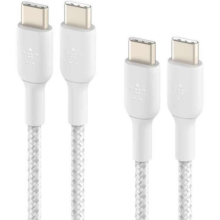 Set 2x Belkin Boost Charge fonott USB-C – USB-C kábel, 1m, fehér