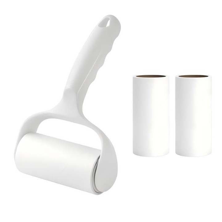 Dispozitiv de indepartare a parului cu role alb her CK, 1 maner cu 2 role de schimb, 4 "33" *7 "48", potrivit pentru imbracaminte, masa de biliard si par PET