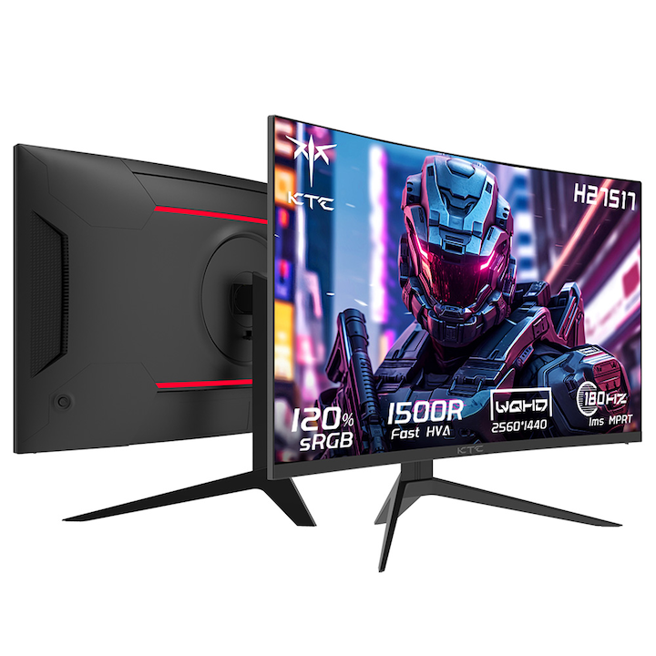 KTC H27S17 ívelt játékmonitor, 27 hüvelykes, 2560x1440 QHD, 180 Hz, 1 ms, fekete