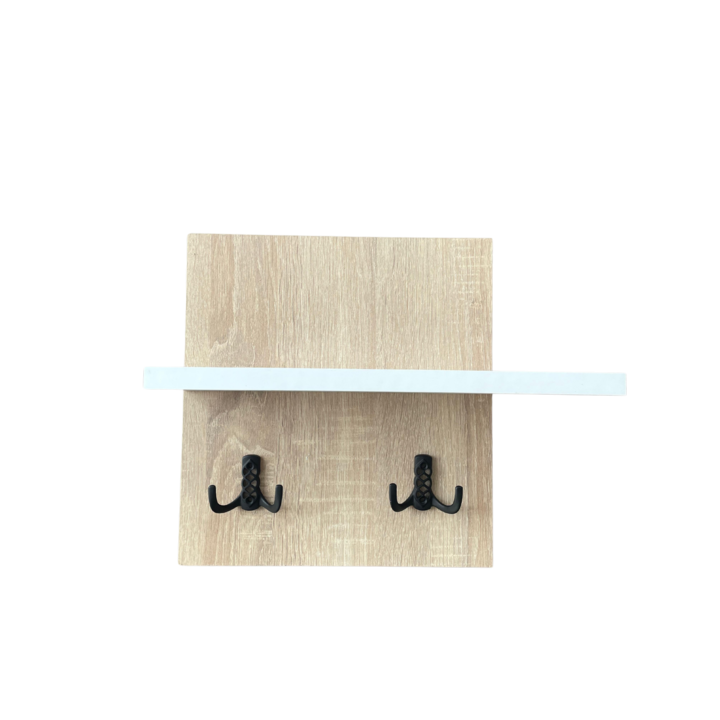 Стенна закачалка Mobleto®, дъб сонома с бял рафт, модерен дизайн, 30x30 см, закачалка за коридор, закачалка за дрехи, първокласен материал, модерен дизайн в 2 цвята, домашен декор
