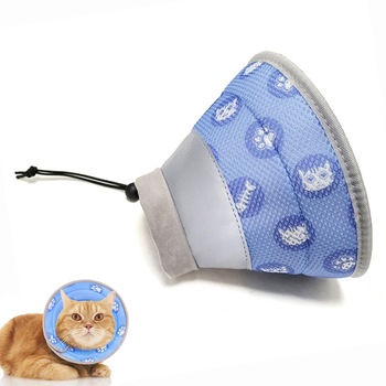 Guler de protectie pentru pisici, Reglabil, Potrivit pentru recuperare postoperatorie, Preveniti muscatura si linsul, Pliabil in timpul mancarii, Greutate usoara, permeabil la aer, Moale, Albastru, Marimea L
