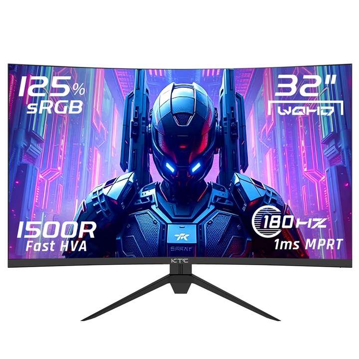 Монитор за игри KTC H32S17, 32 инча, 2560x1440 QHD, 180Hz, извит 1500R, черен, E-LED