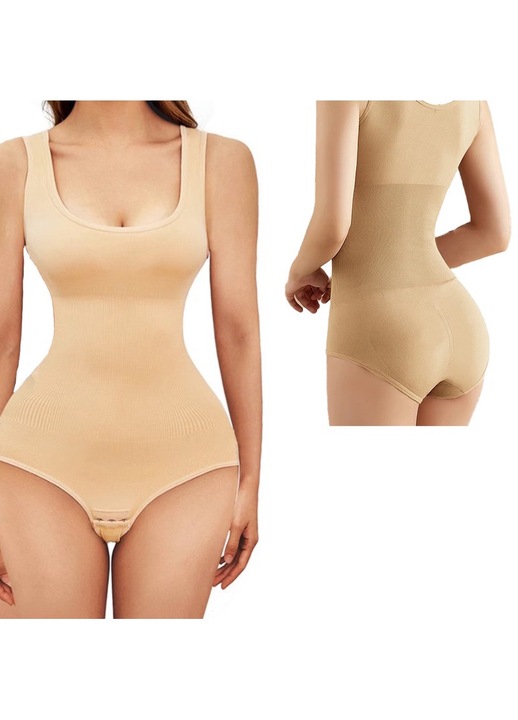 Body modelator pentru femei, sustinere musculara, efect push-up, abdominoplastie, Bej
