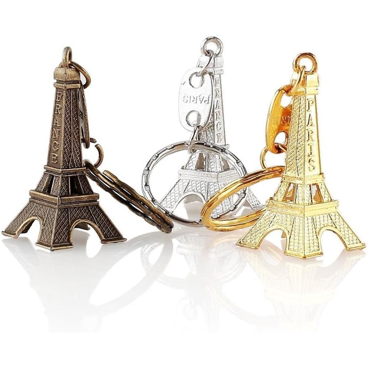 3 db-os készlet, 3D Eiffel-torony kulcstartó, Párizs, Franciaország Emléktárgy, Aranyos dekoráció, Anmai