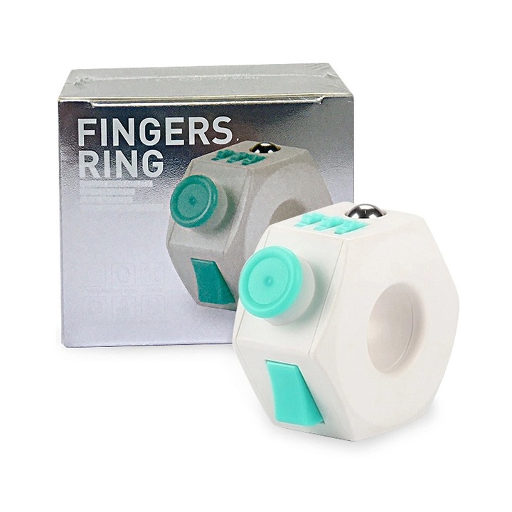 Inel de buton rezistent la presiune cu 6 fete, jucarii senzoriale cu varful degetului, stres de eliberare, optiuni multiple de joc, 5.3 * 3.2 cm, Lake Blue