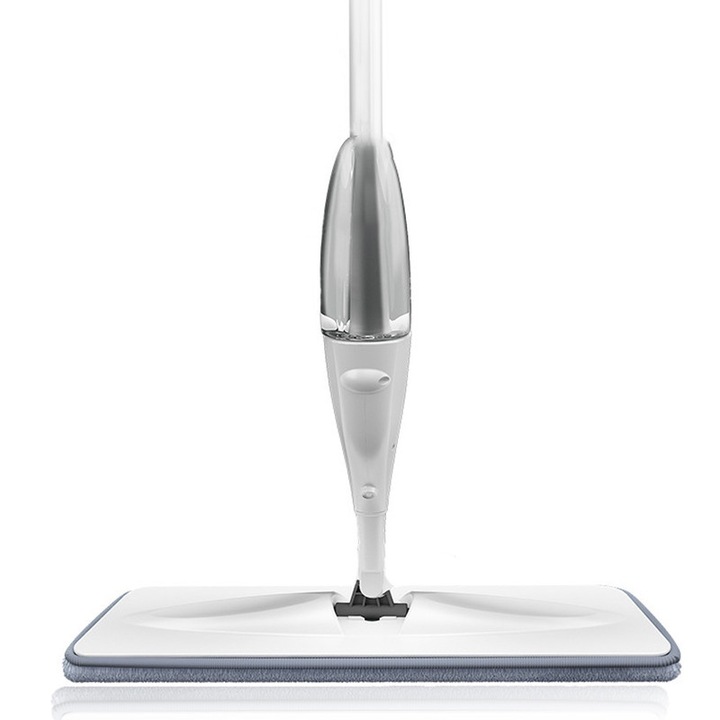 2 в 1 професионален спрей моп комплект с 3 миещи се подложки, въртяща се на 360° глава, за мокри и сухи подове, бял