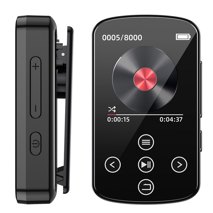 MP3 zenelejátszó, 64 GB, Bluetooth 5.4, HIFI hang, TF kártya, USB port, sport klip, érintőképernyő, külső hang, fekete