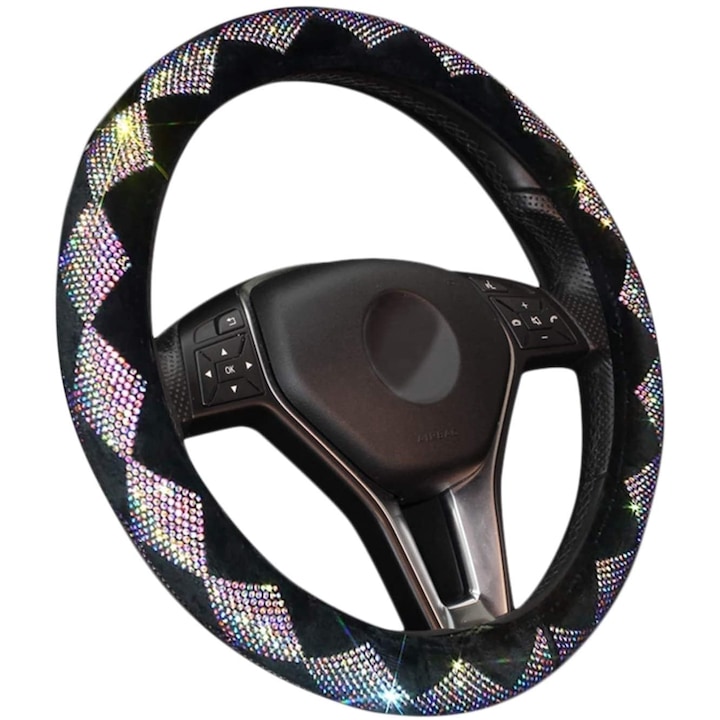 Husa de Volan Auto, Diamante montate in zone in forma de diamant，38cm