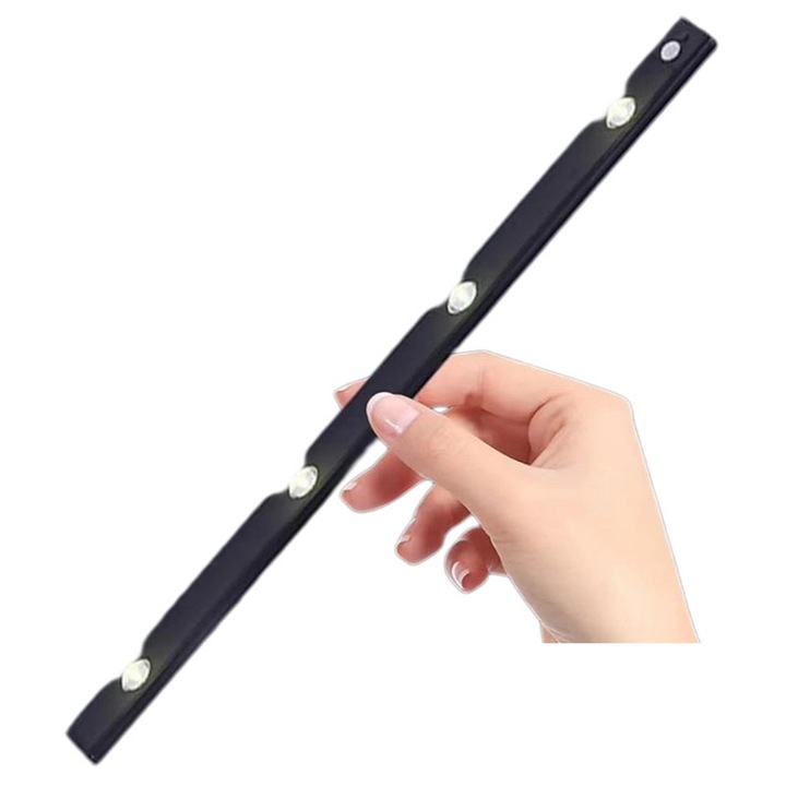 LED лента със сензор за движение, 60 см, USB зареждане, за дрешници, баня, коридор, стълби - Черна