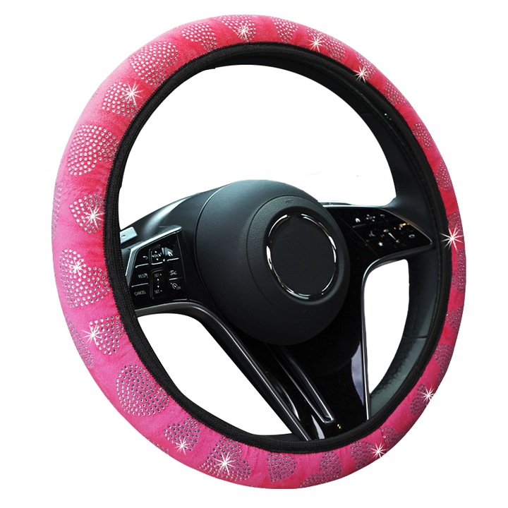 Husa de Volan Auto, Rose Red, Peach Heart cu diamante